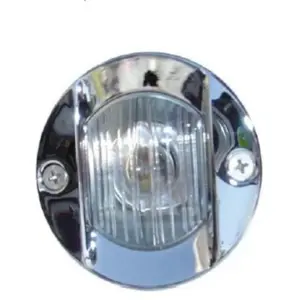 XtremeMarine transom light - front view of the clear lens chrome-coloured rim and two screws