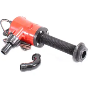 XtremeMarine cartridge aerator pump - red and black pump with threaded inlet wiring and separate elbow fitting