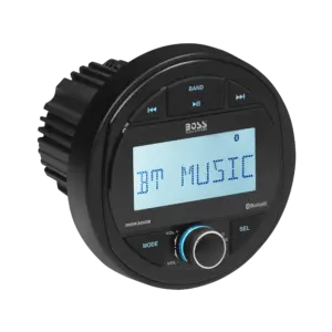 BOSS Audio MGR300B Marine Gauge Receiver - angled view of the receiver display and housing