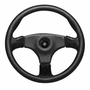 SeaStar SW59401P Stealth marine steering wheel - black three-spoke steering wheel with central compass-style badge