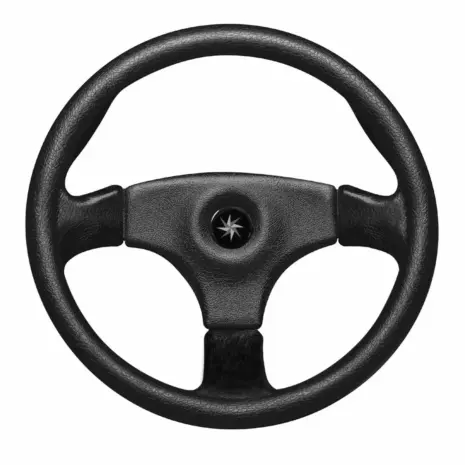SeaStar SW59401P Stealth marine steering wheel - black three-spoke steering wheel with central compass-style badge SeaStar SW59401P Stealth marine steering wheel - black three-spoke steering wheel with central compass-style badge